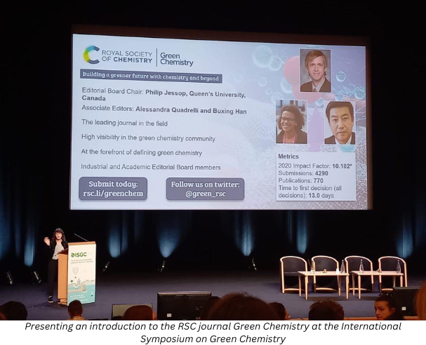 Caption: Presenting an introduction to the RSC journal Green Chemistry at the International Symposium on Green Chemistry